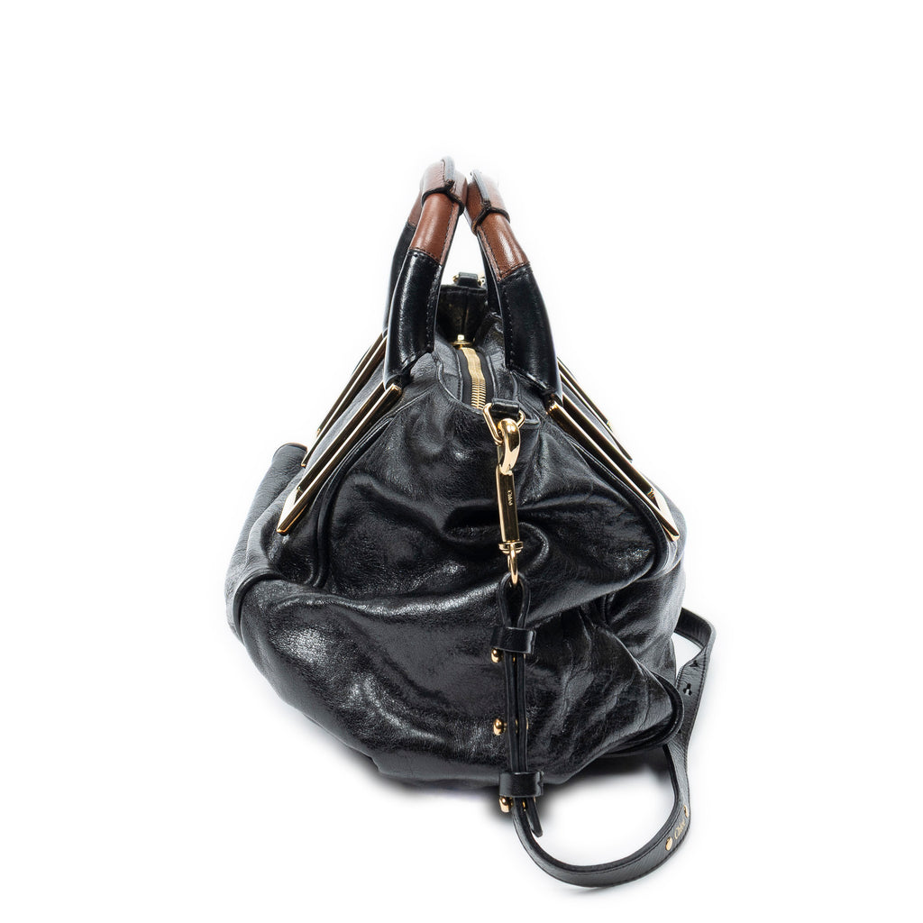 Shoulder Bag Small Ethel Black Distressed Calfskin Leather