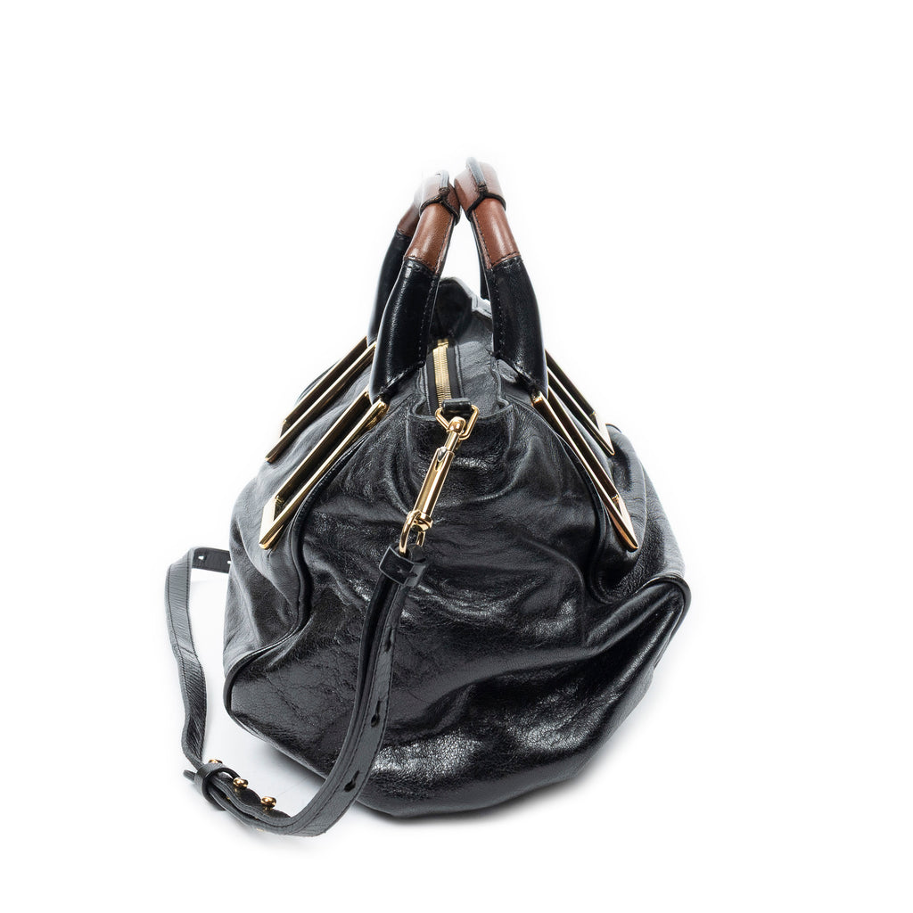 Shoulder Bag Small Ethel Black Distressed Calfskin Leather
