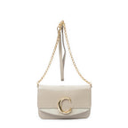 Shoulder Bag C Chain Clutch Taupe Calfskin Leather