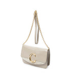 Shoulder Bag C Chain Clutch Taupe Calfskin Leather