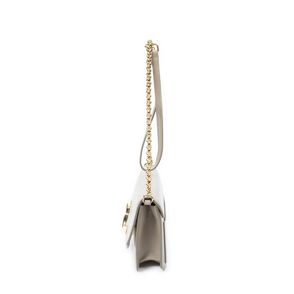 Shoulder Bag C Chain Clutch Taupe Calfskin Leather