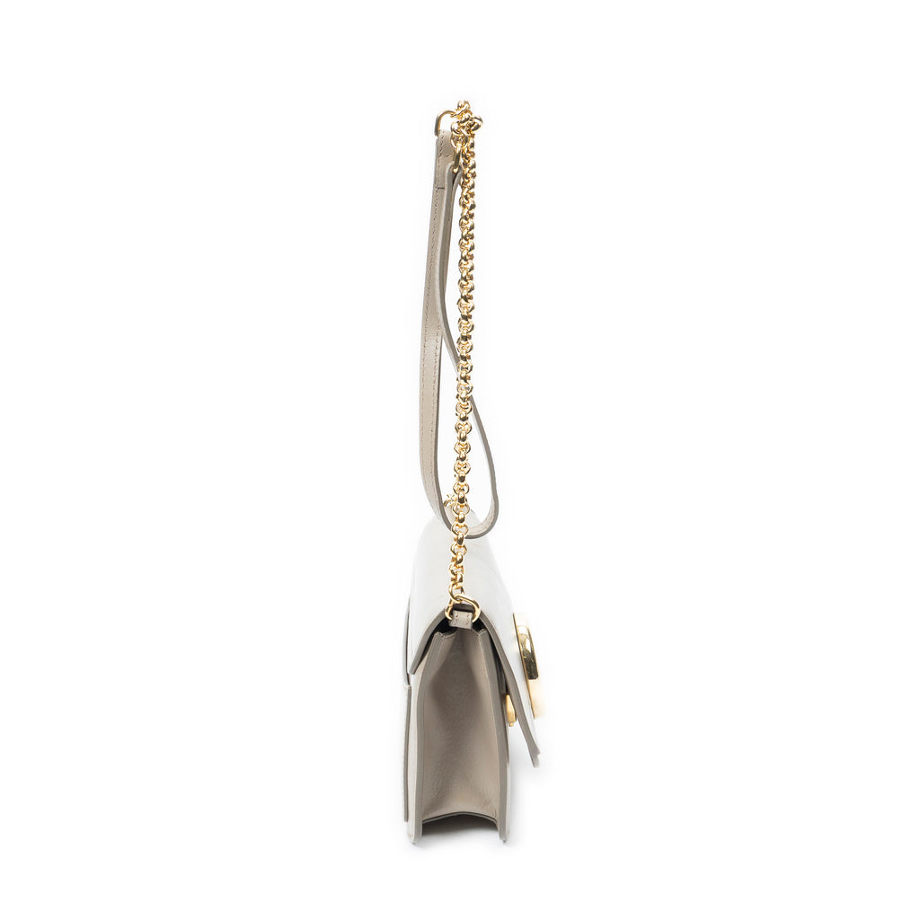 Shoulder Bag C Chain Clutch Taupe Calfskin Leather