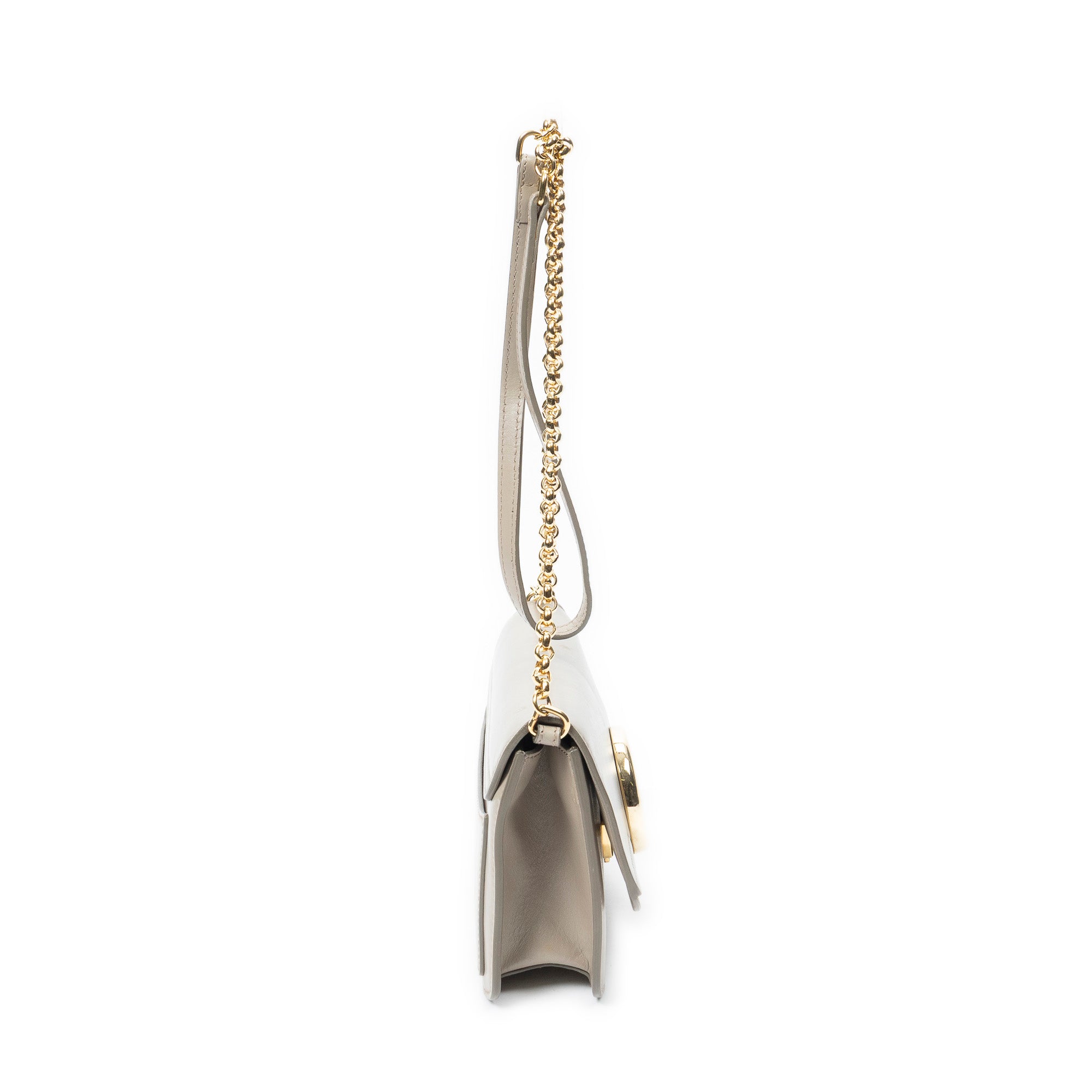Shoulder Bag C Chain Clutch Taupe Calfskin Leather