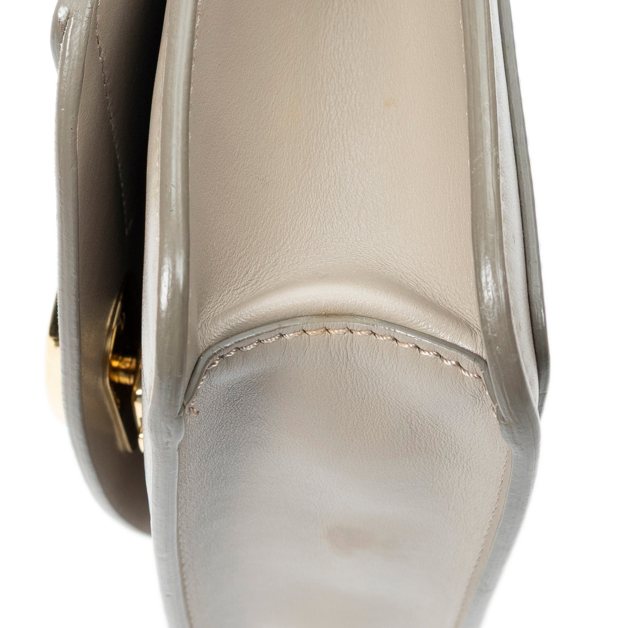 Shoulder Bag C Chain Clutch Taupe Calfskin Leather