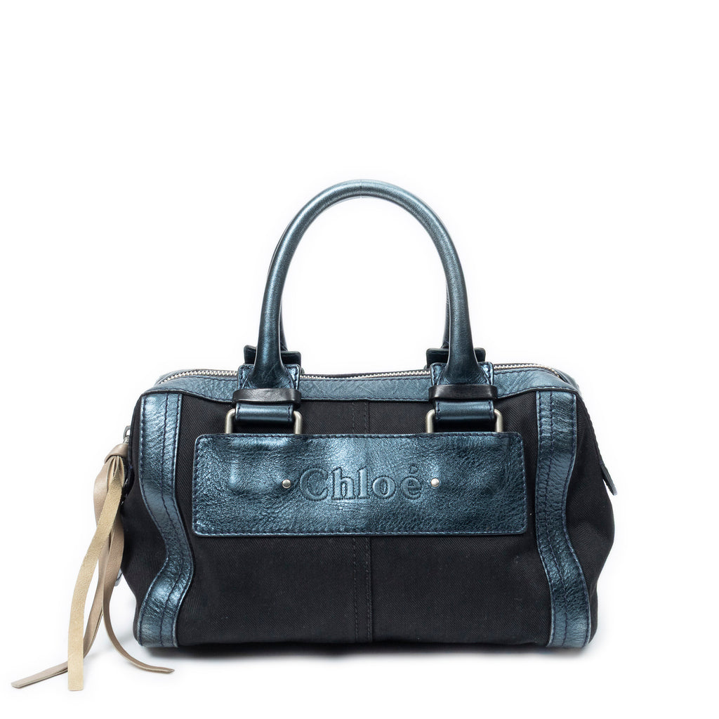 Shoulder Bag Small Zip Boston Black Denim Canvas