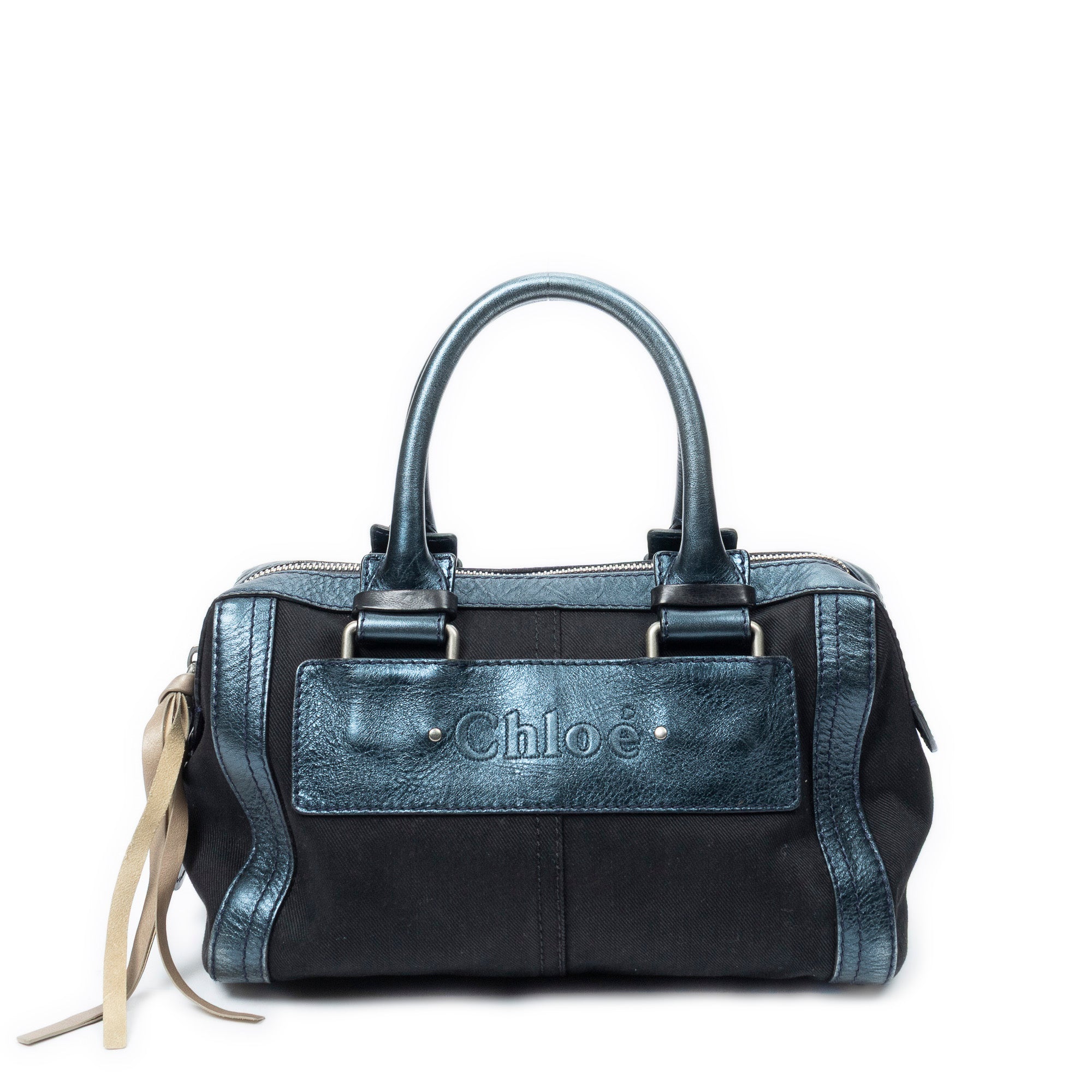 Shoulder Bag Small Zip Boston Black Denim Canvas