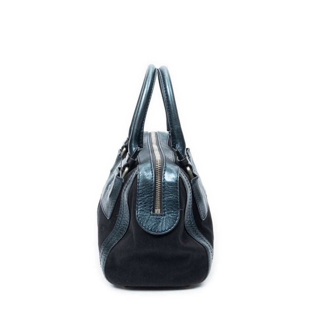 Shoulder Bag Small Zip Boston Black Denim Canvas