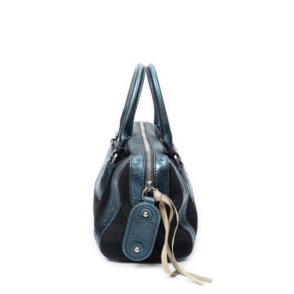 Shoulder Bag Small Zip Boston Black Denim Canvas