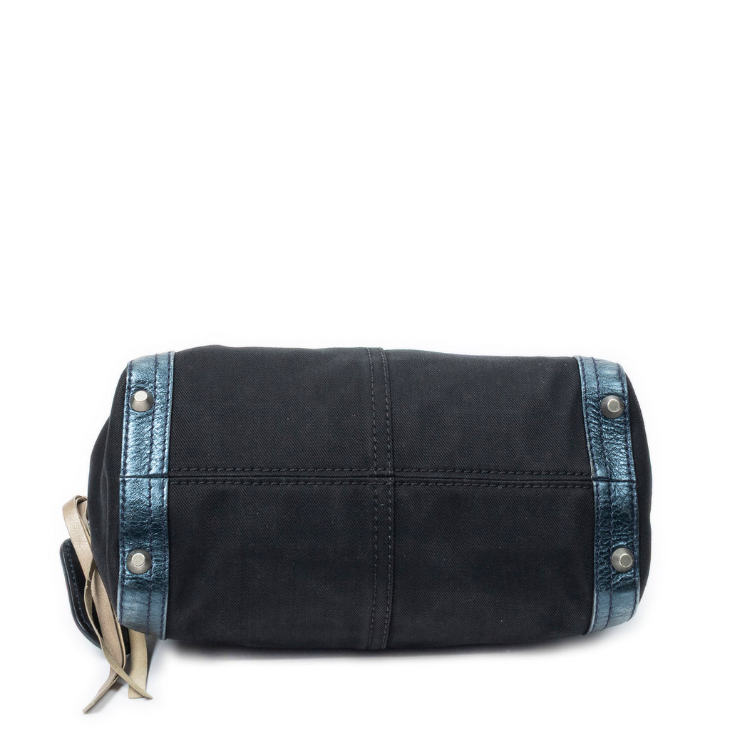 Shoulder Bag Small Zip Boston Black Denim Canvas