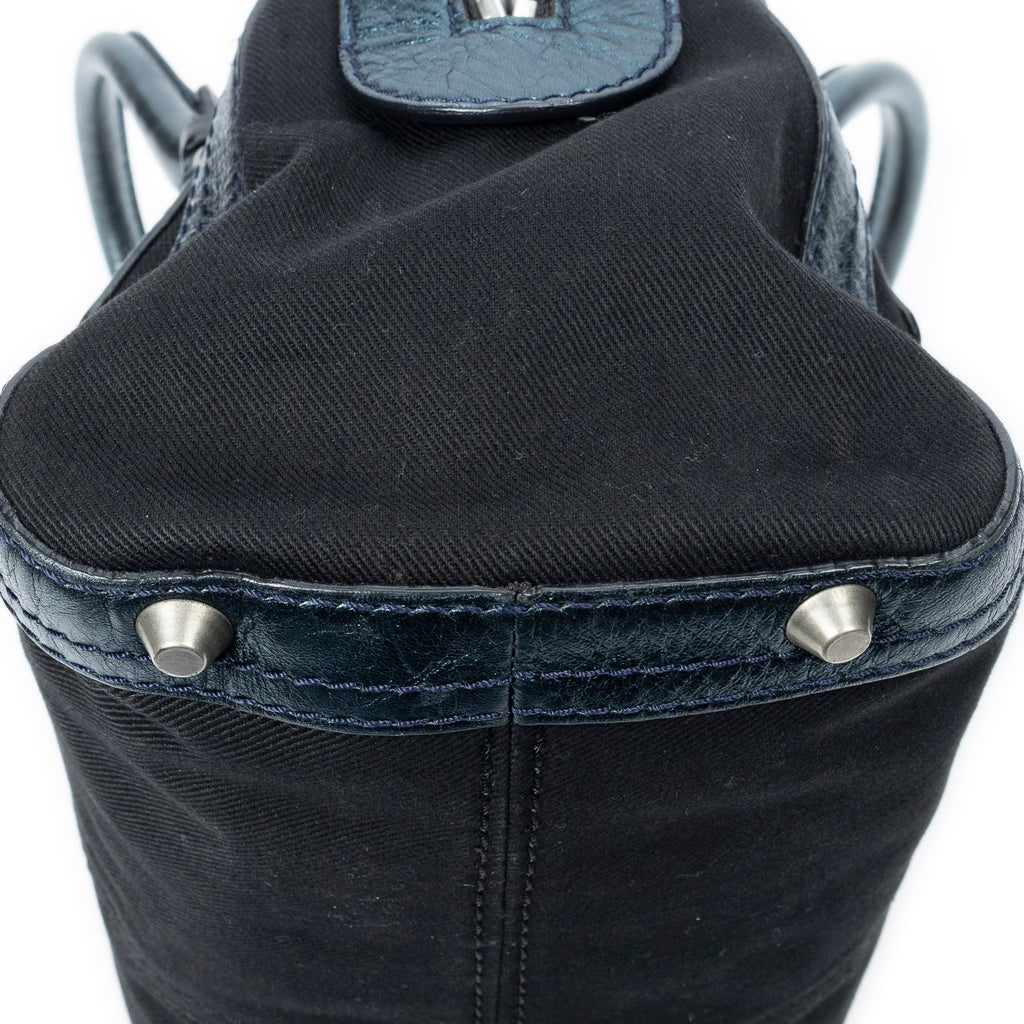 Shoulder Bag Small Zip Boston Black Denim Canvas