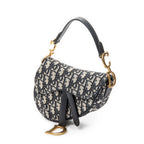 Shoulder Bag Mini Saddle Bag Navy Oblique Jacquard Canvas