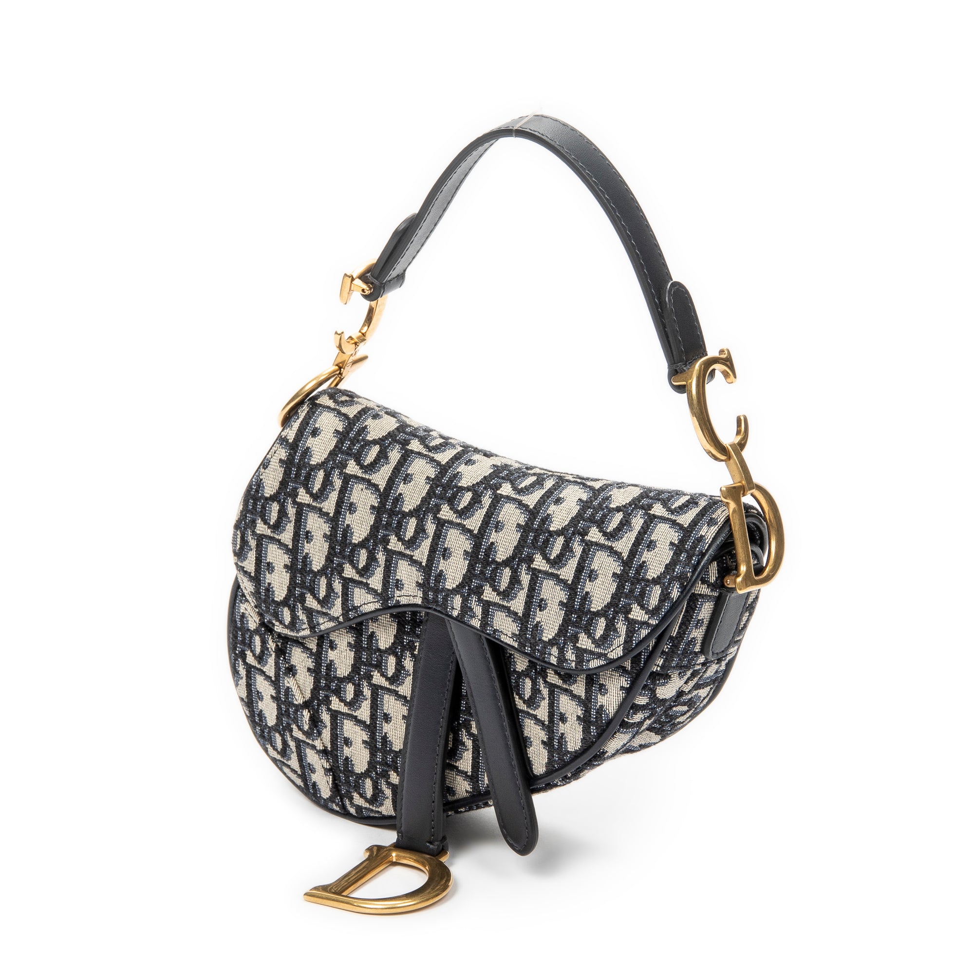 Shoulder Bag Mini Saddle Bag Navy Oblique Jacquard Canvas