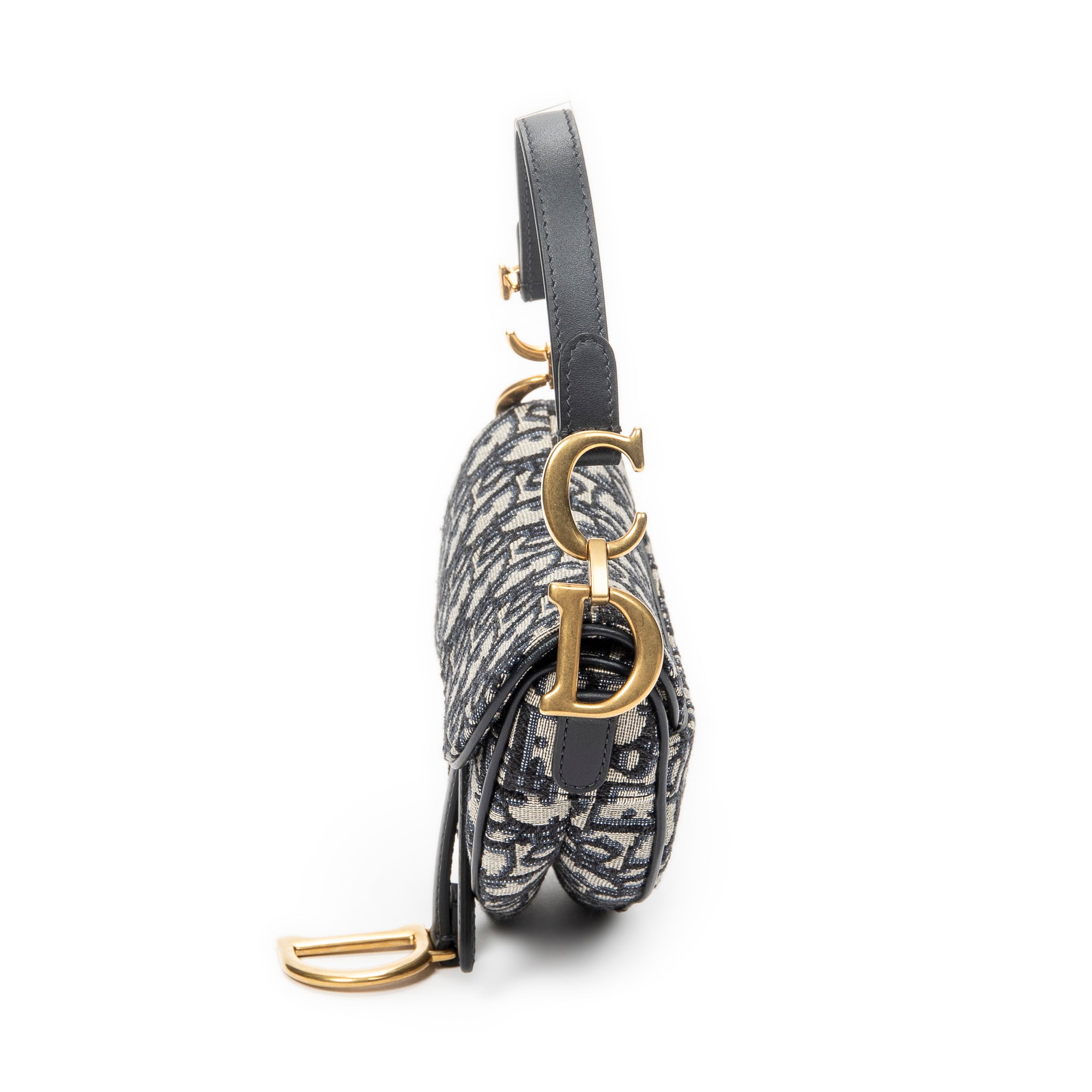 Shoulder Bag Mini Saddle Bag Navy Oblique Jacquard Canvas