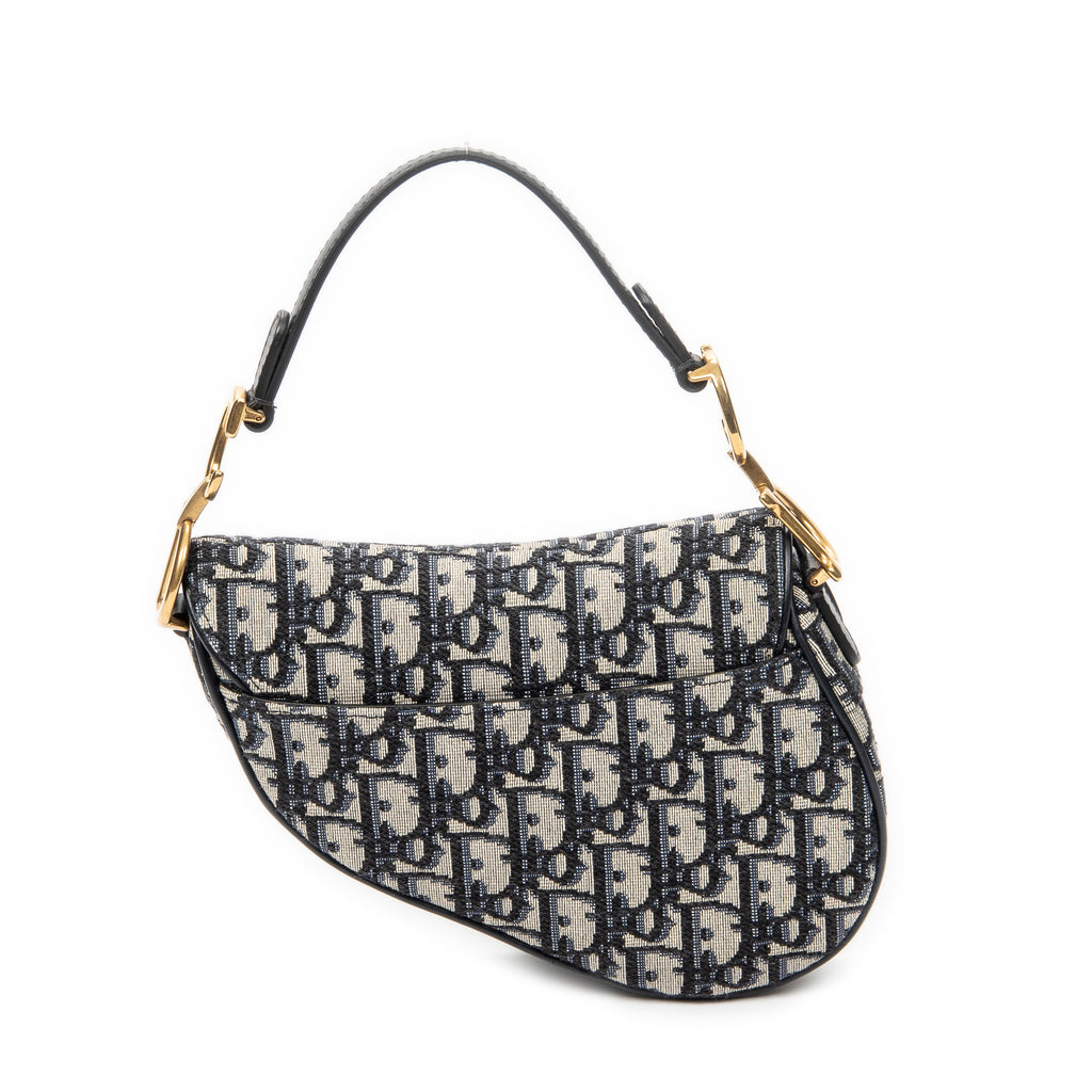 Shoulder Bag Mini Saddle Bag Navy Oblique Jacquard Canvas