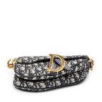 Shoulder Bag Mini Saddle Bag Navy Oblique Jacquard Canvas