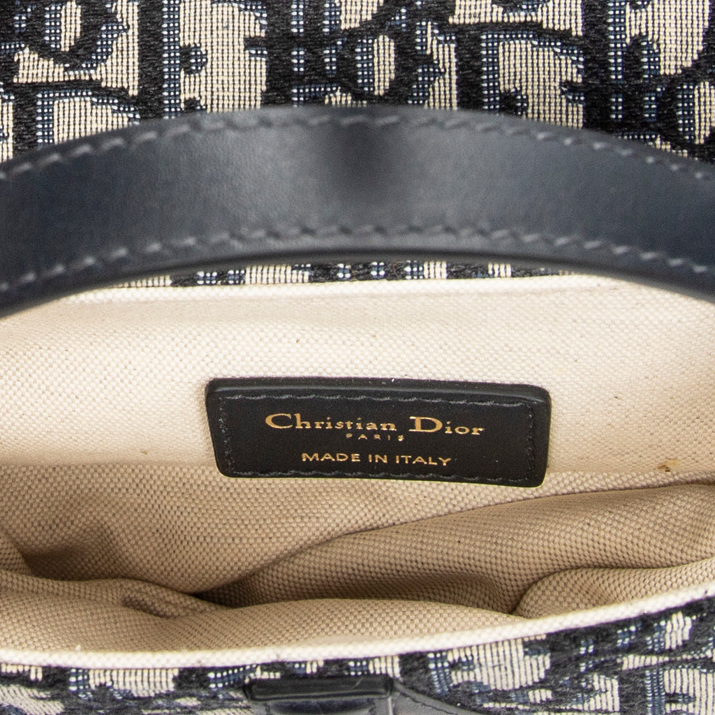 Shoulder Bag Mini Saddle Bag Navy Oblique Jacquard Canvas