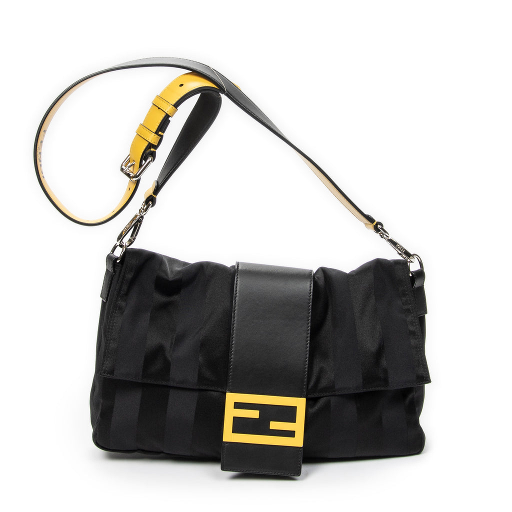 Shoulder Bag Large Convertible Baguette Belt Bag Black Pequin Stripe Nylon Canvas