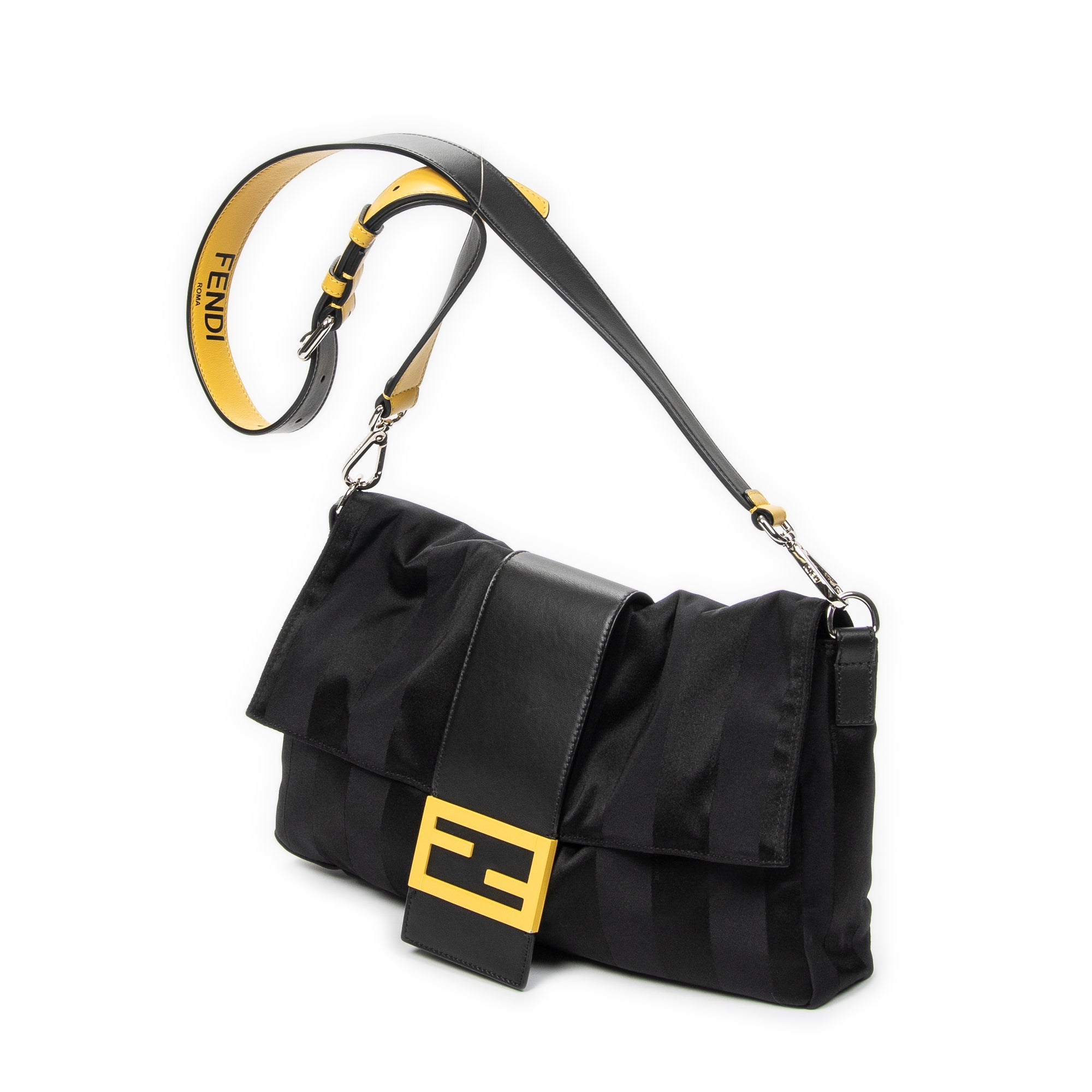 Shoulder Bag Large Convertible Baguette Belt Bag Black Pequin Stripe Nylon Canvas
