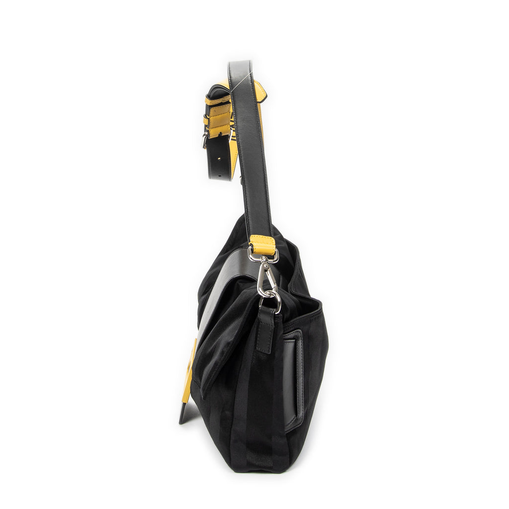 Shoulder Bag Large Convertible Baguette Belt Bag Black Pequin Stripe Nylon Canvas