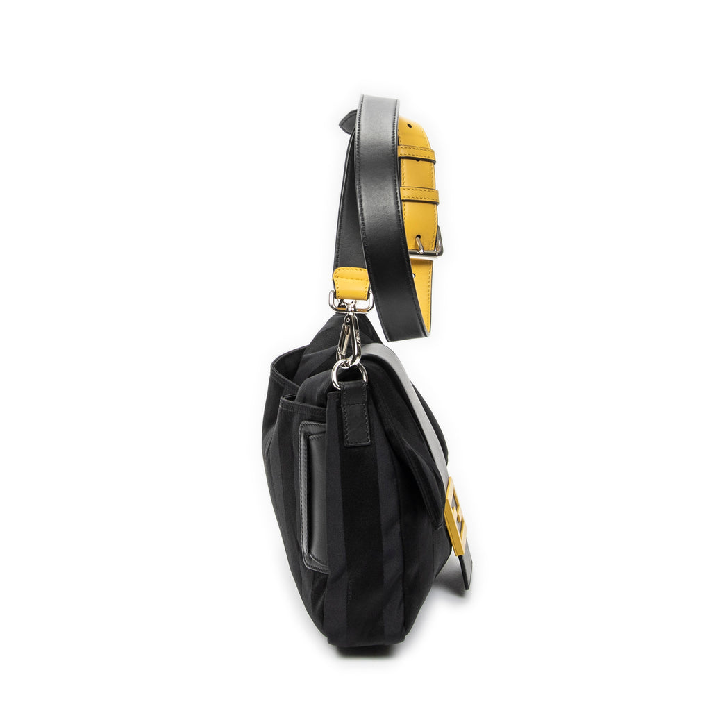 Shoulder Bag Large Convertible Baguette Belt Bag Black Pequin Stripe Nylon Canvas