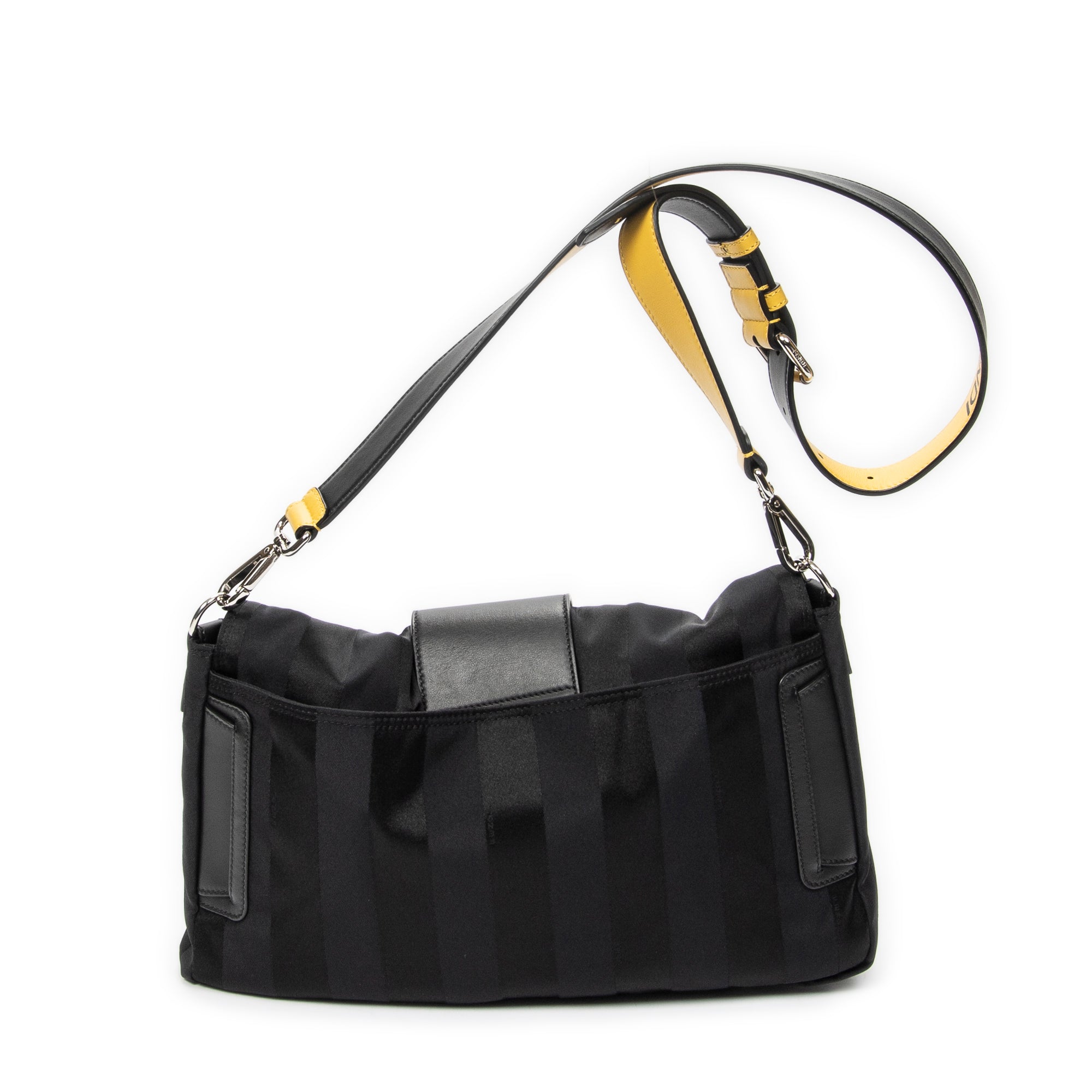Shoulder Bag Large Convertible Baguette Belt Bag Black Pequin Stripe Nylon Canvas