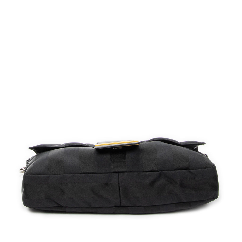 Shoulder Bag Large Convertible Baguette Belt Bag Black Pequin Stripe Nylon Canvas