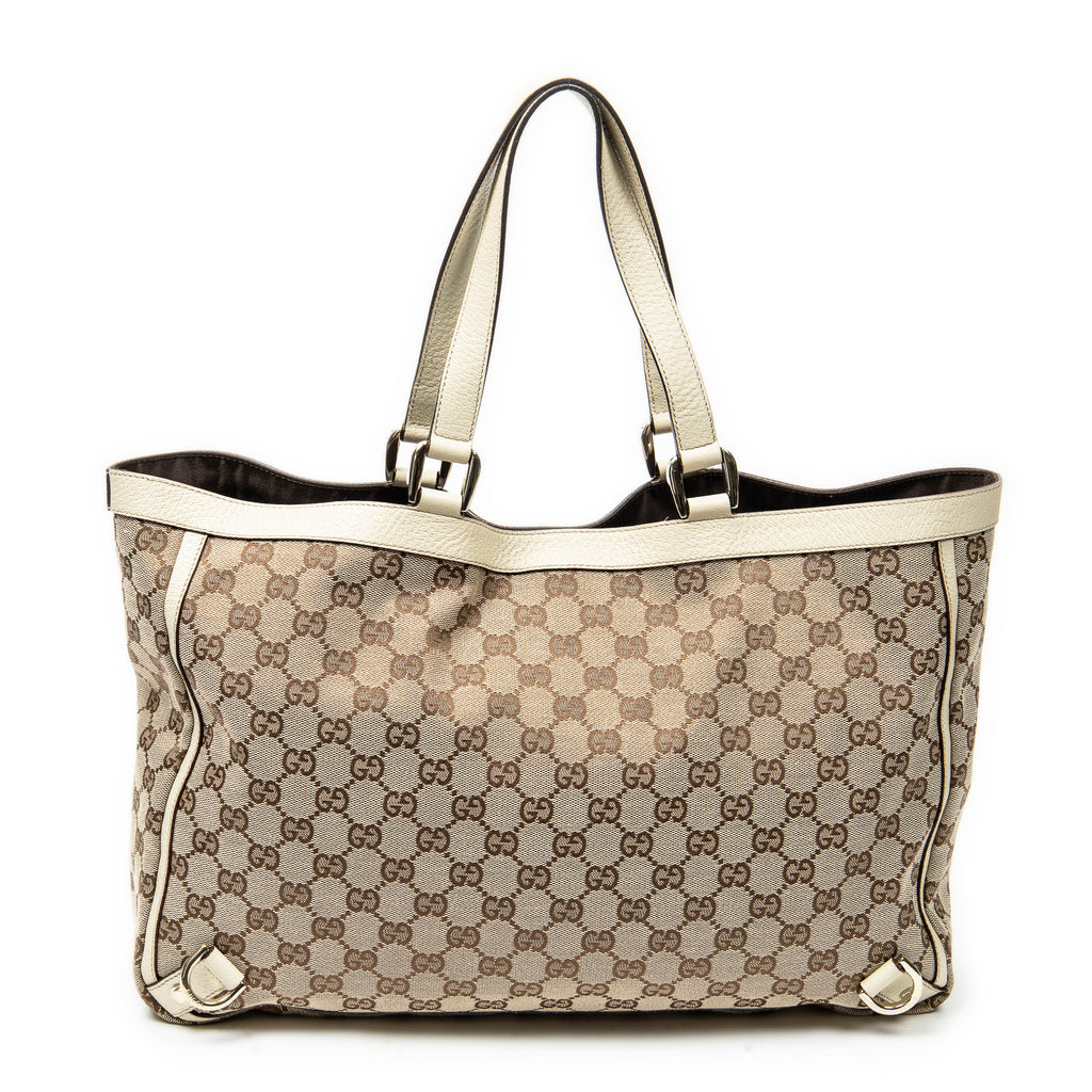 Shoulder Bag Large Abbey D-Ring Tote Beige Monogrammed Canvas