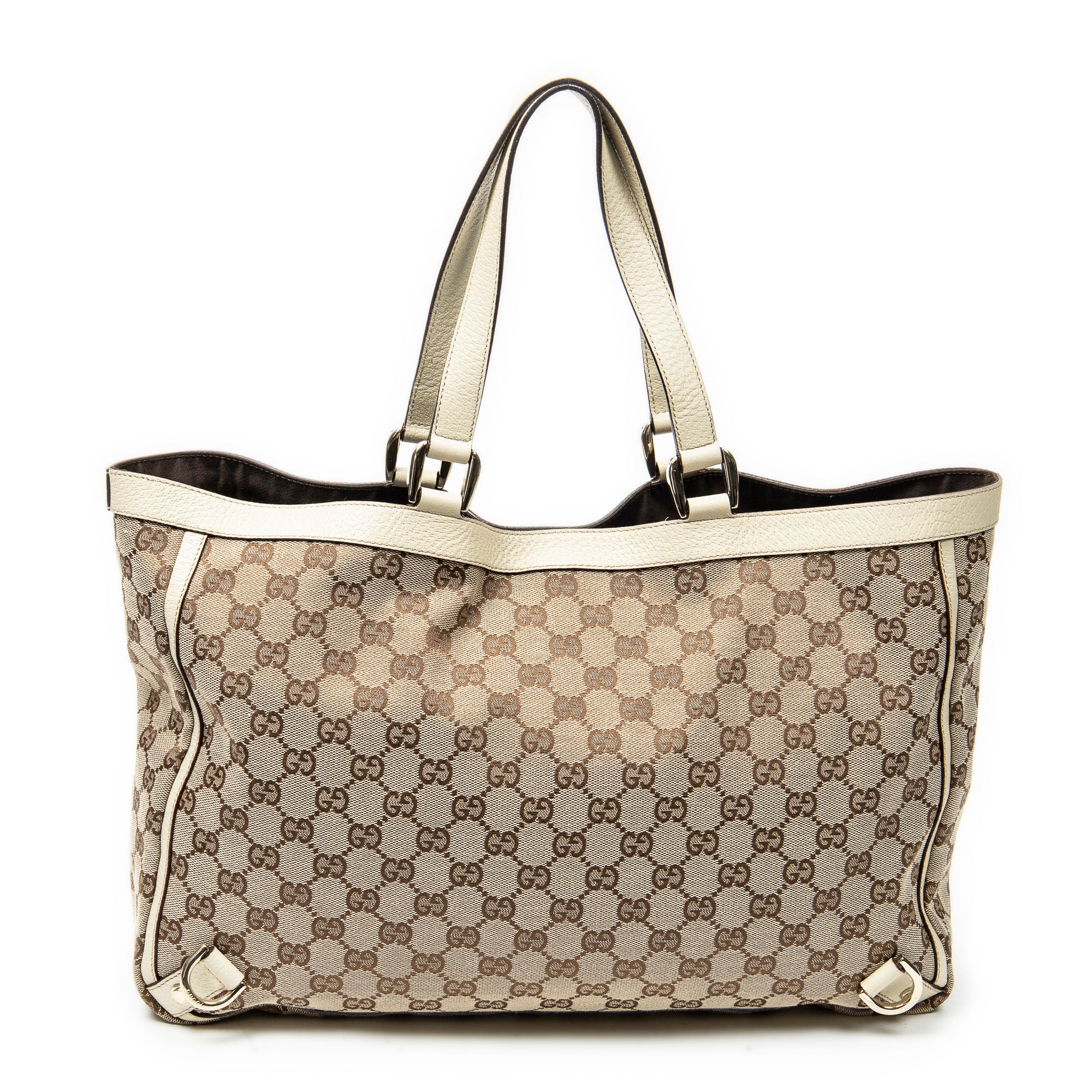 Shoulder Bag Large Abbey D-Ring Tote Beige Monogrammed Canvas