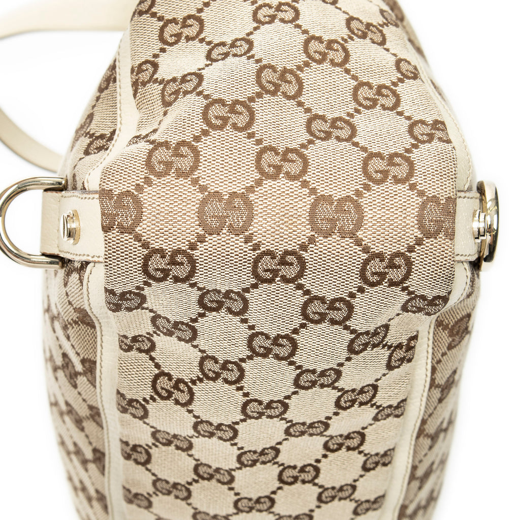 Shoulder Bag Large Abbey D-Ring Tote Beige Monogrammed Canvas