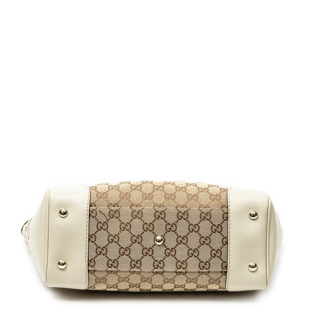 Bolso de Hombro Web Mayfair Tote Lona Monogramada Beige