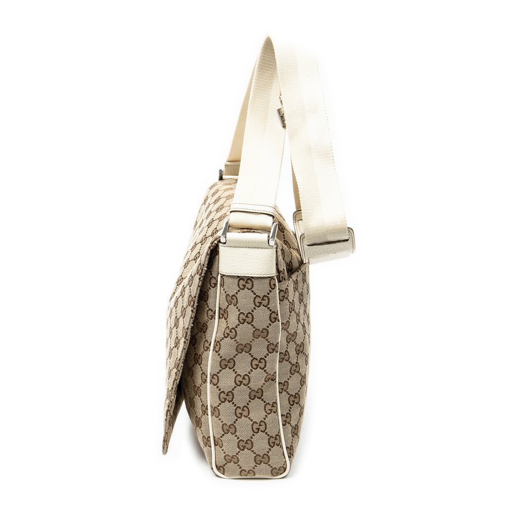 Shoulder Bag Flap Messenger Beige Monogrammed Canvas