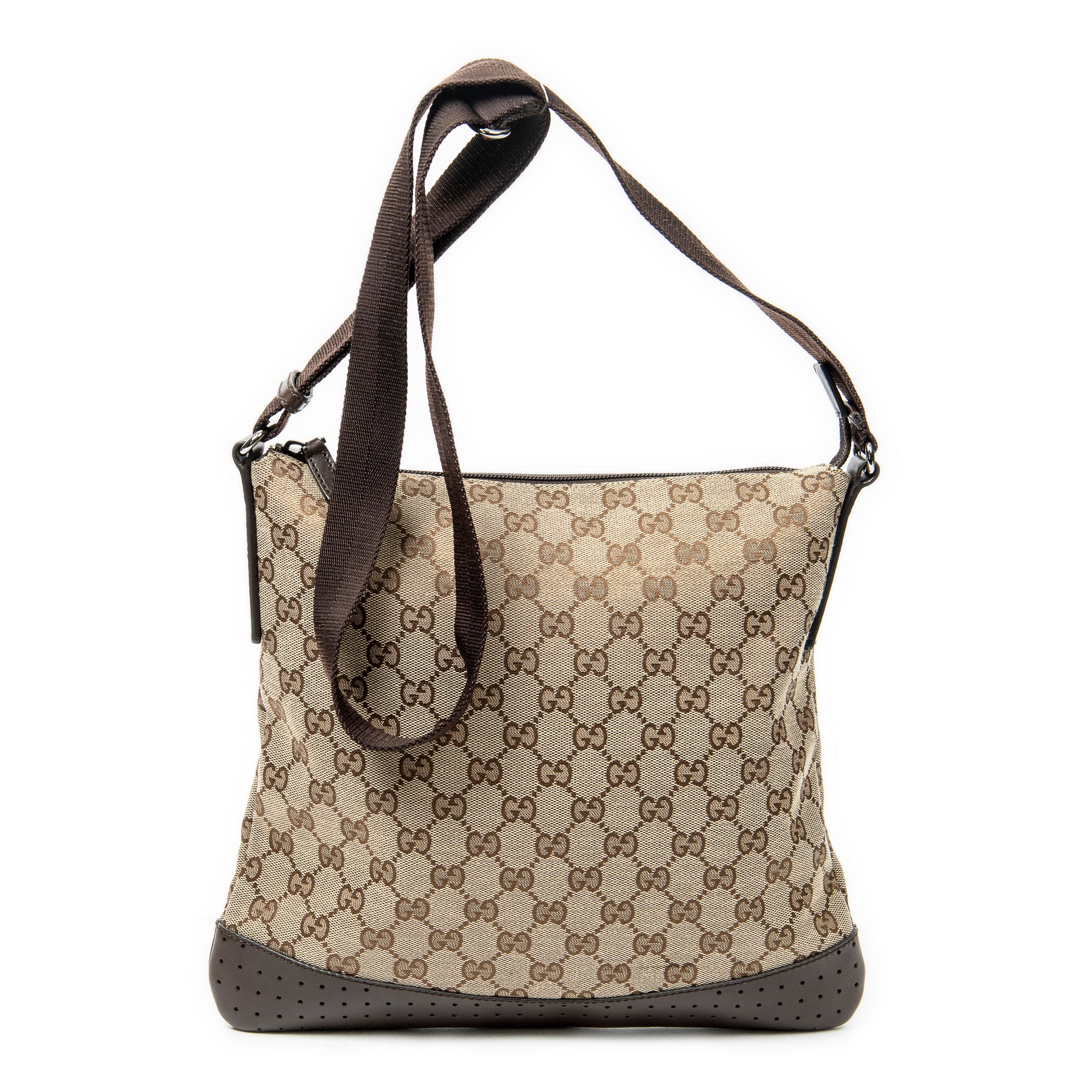 Bolso bandolera mediano de lona con monograma beige