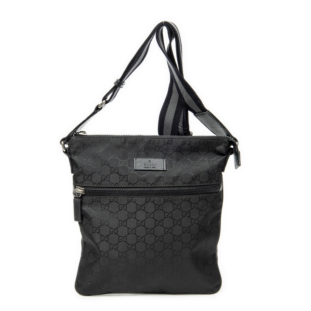 Shoulder Bag Web Square Nylon Messenger Black Monogrammed Nylon Canvas