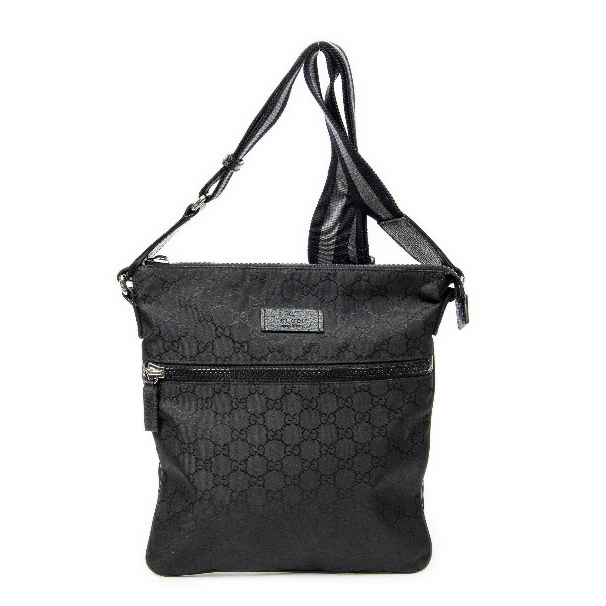 Shoulder Bag Web Square Nylon Messenger Black Monogrammed Nylon Canvas