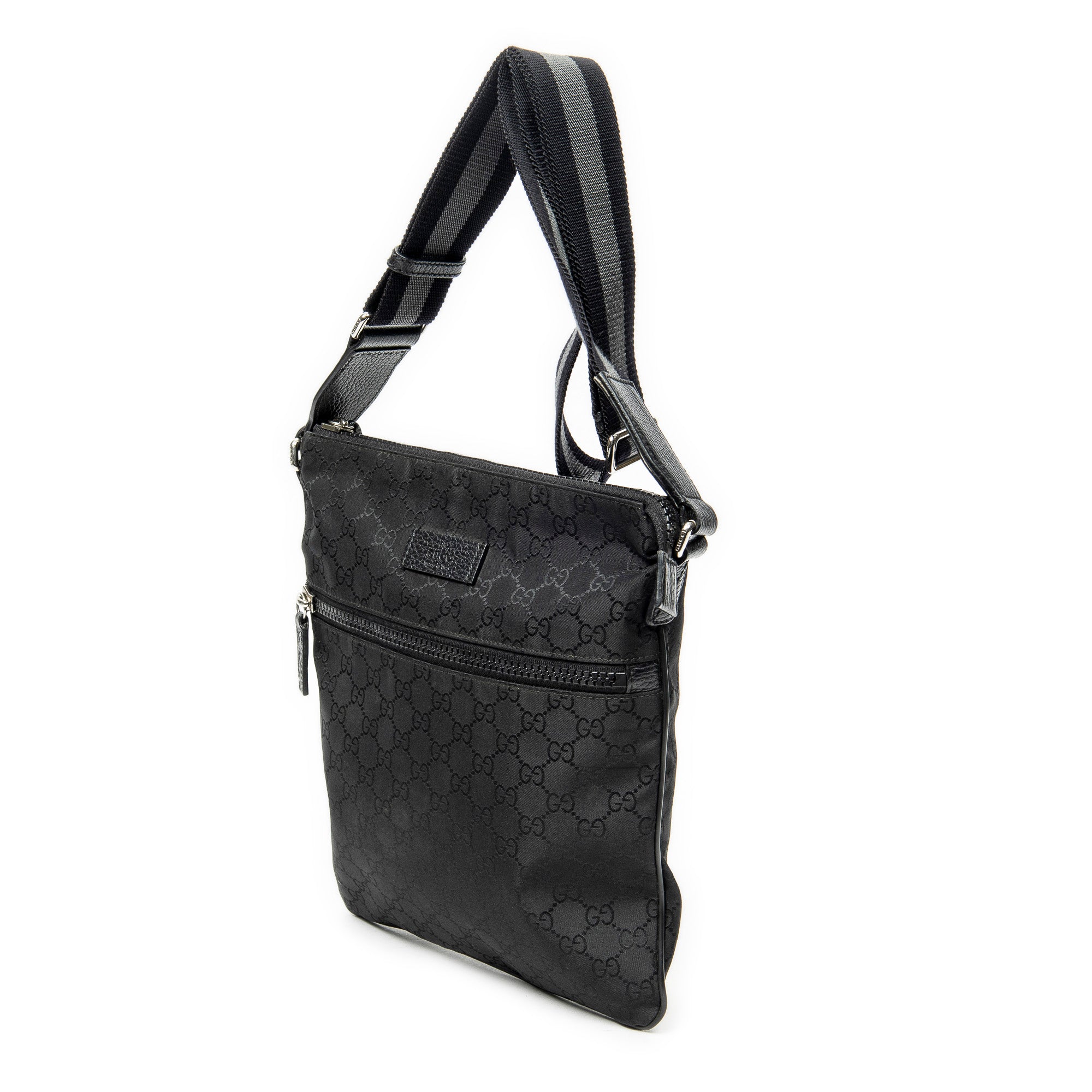 Shoulder Bag Web Square Nylon Messenger Black Monogrammed Nylon Canvas