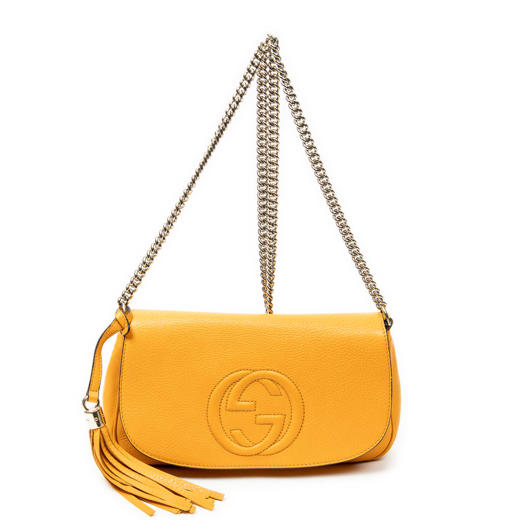 Shoulder Bag Soho Chain Crossbody Orange Grained Calfskin Leather