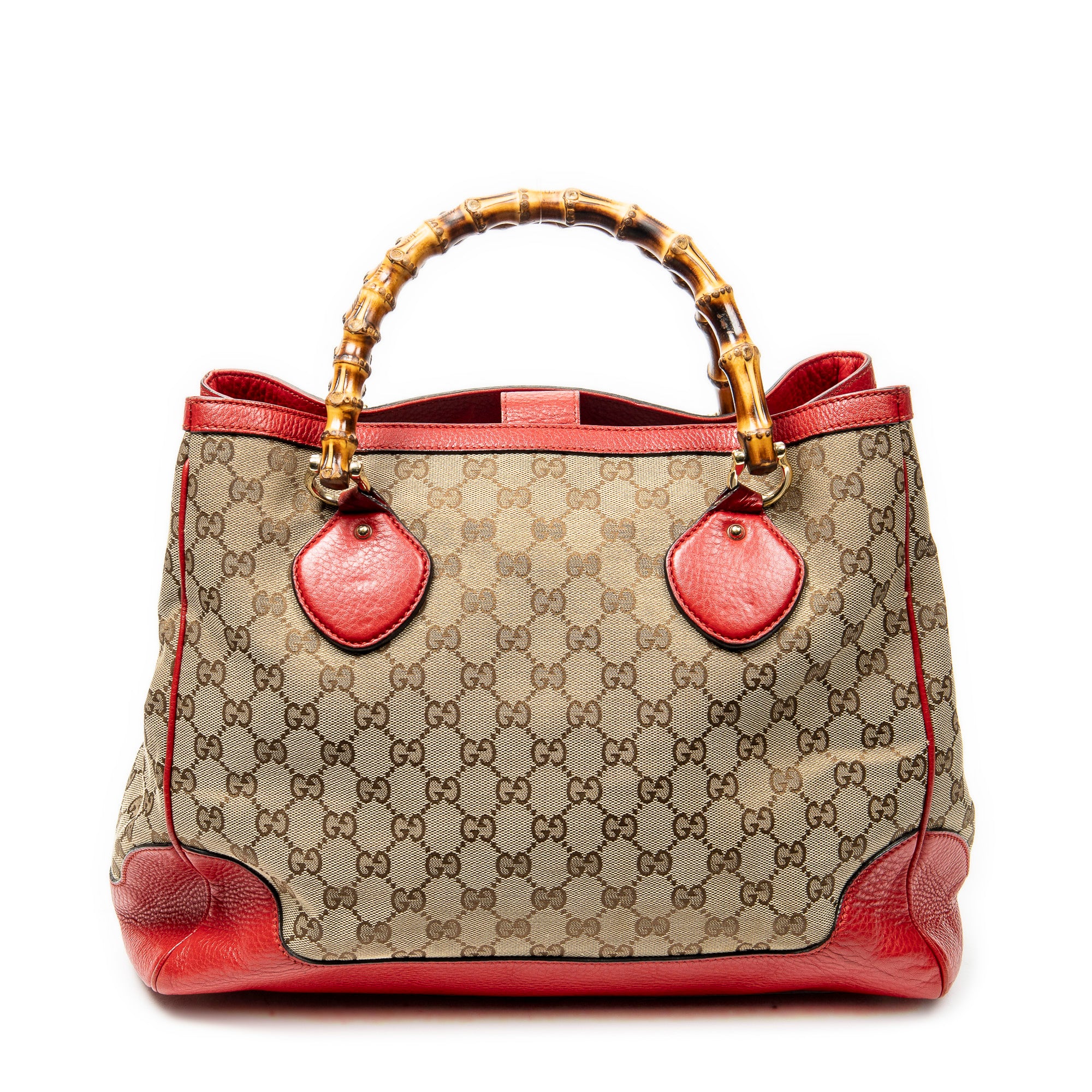 Shoulder Bag Large Bamboo Handle Tote Beige Monogrammed Canvas