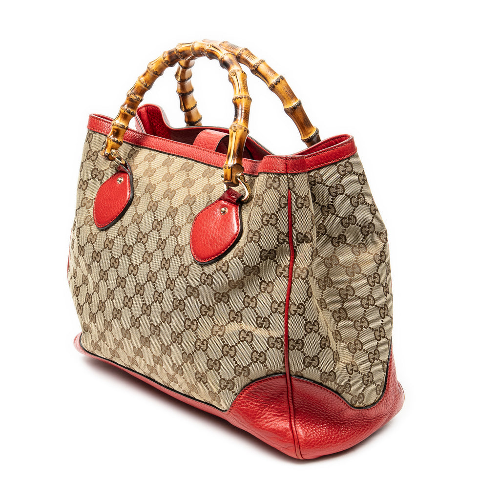 Shoulder Bag Large Bamboo Handle Tote Beige Monogrammed Canvas