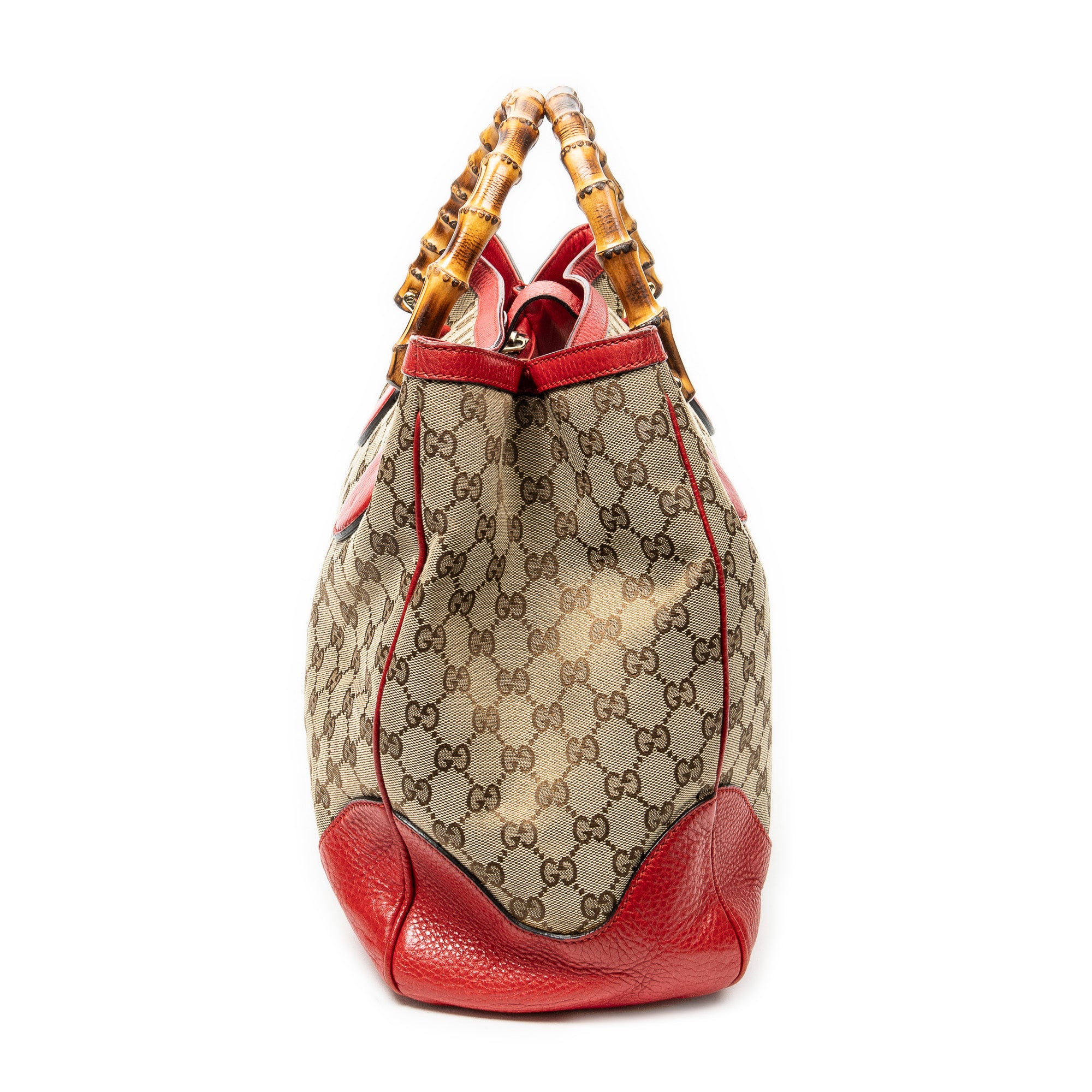 Shoulder Bag Large Bamboo Handle Tote Beige Monogrammed Canvas