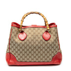 Shoulder Bag Large Bamboo Handle Tote Beige Monogrammed Canvas