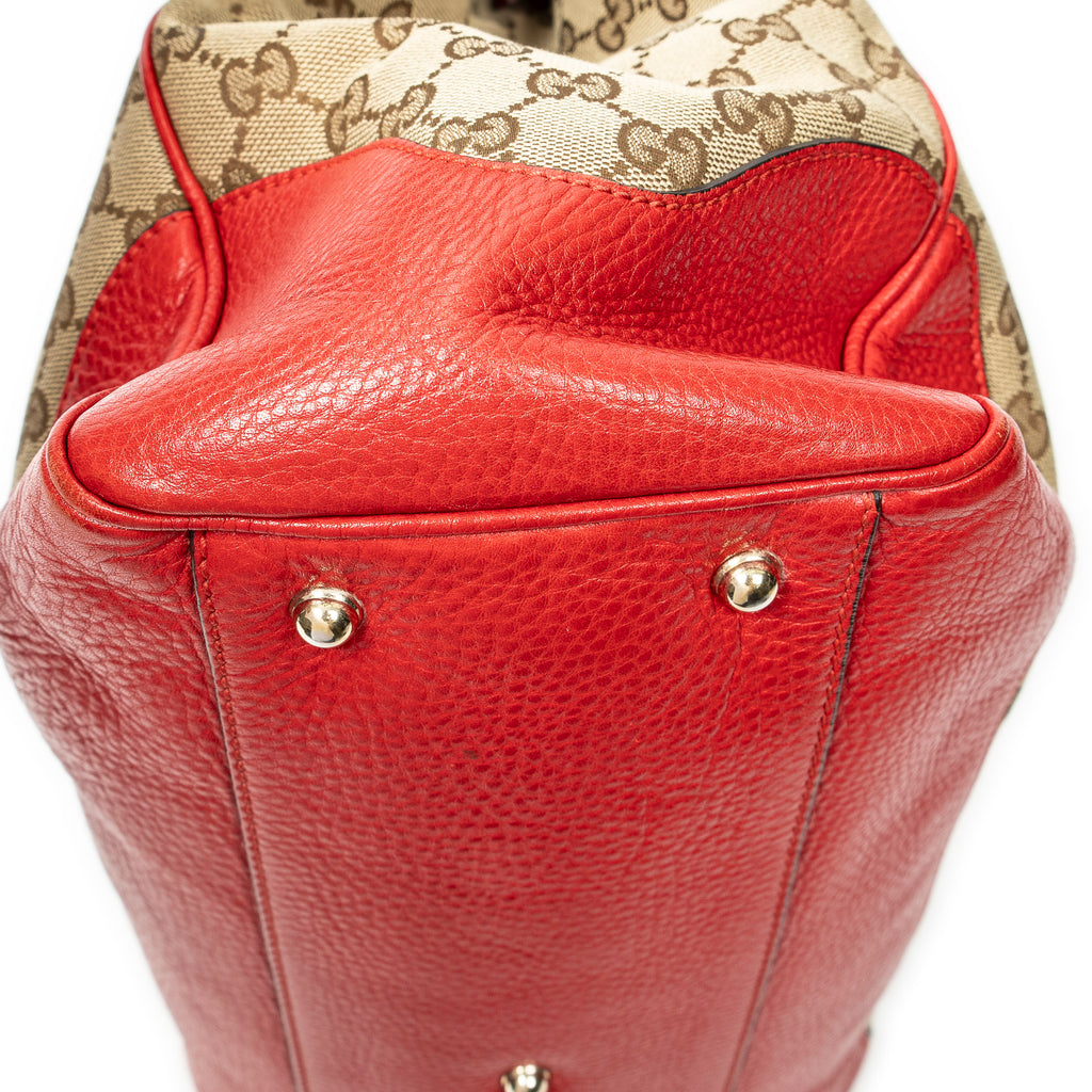 Shoulder Bag Large Bamboo Handle Tote Beige Monogrammed Canvas