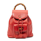 Backpack Mini Bamboo Backpack Red Calfskin Leather