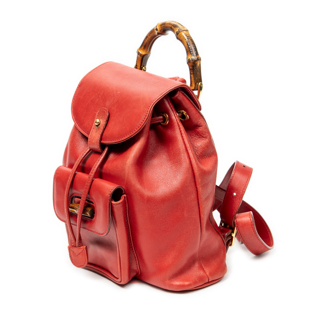 Backpack Mini Bamboo Backpack Red Calfskin Leather