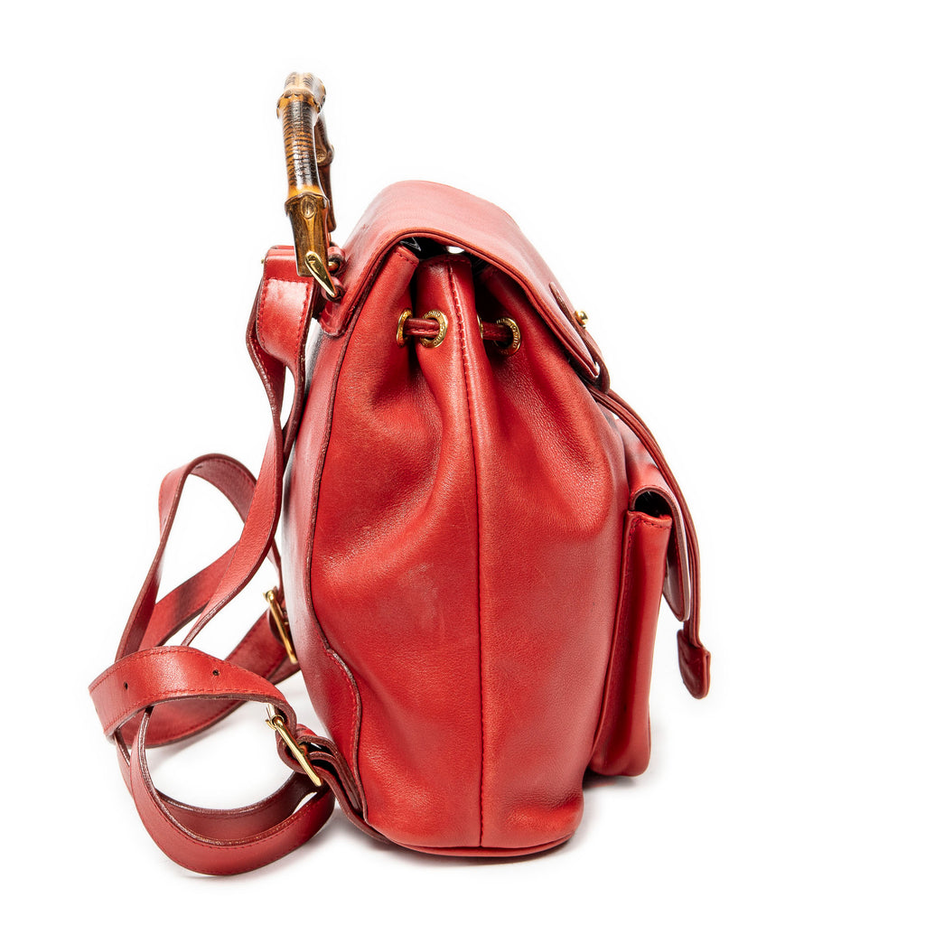Backpack Mini Bamboo Backpack Red Calfskin Leather