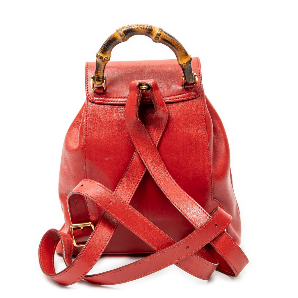 Backpack Mini Bamboo Backpack Red Calfskin Leather