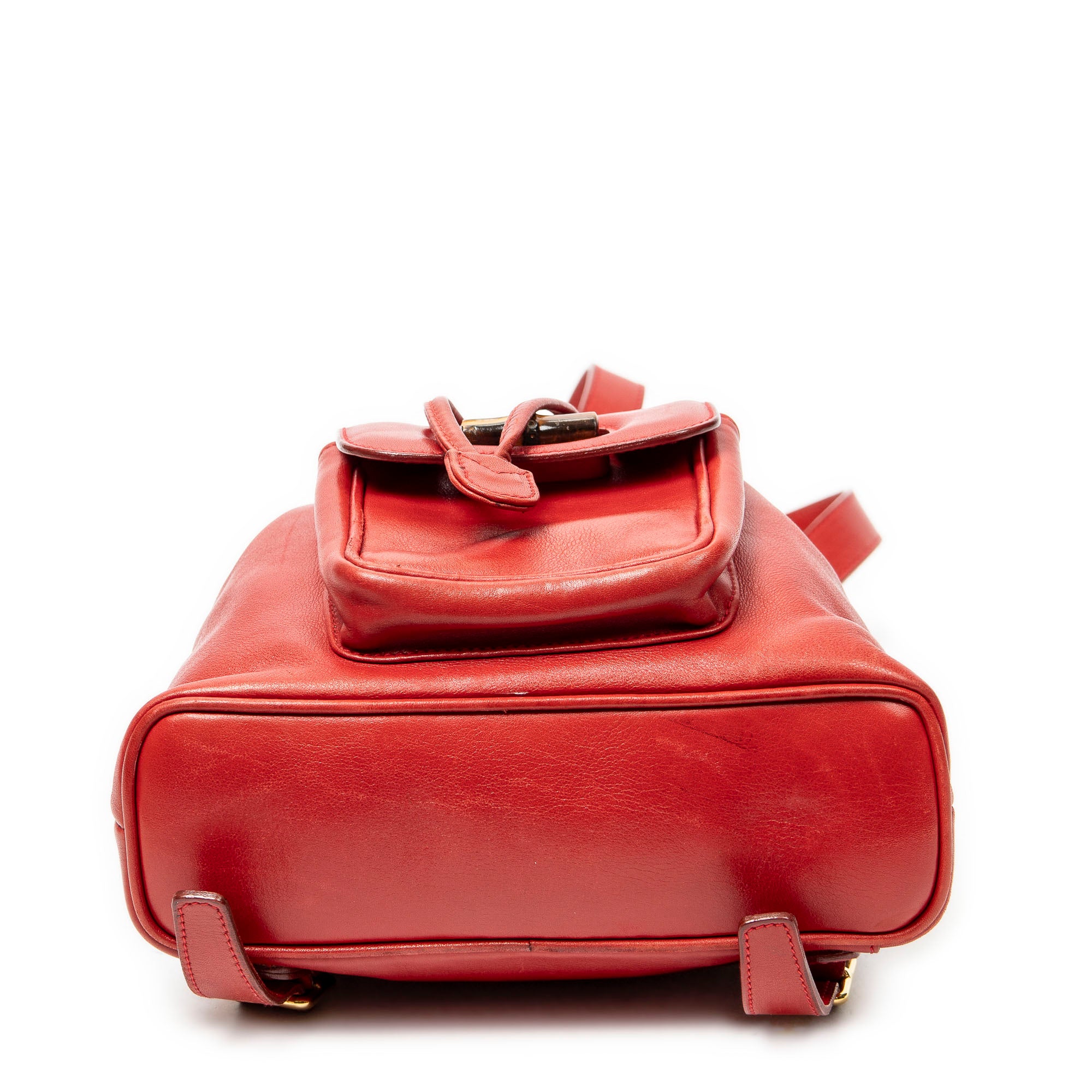 Backpack Mini Bamboo Backpack Red Calfskin Leather
