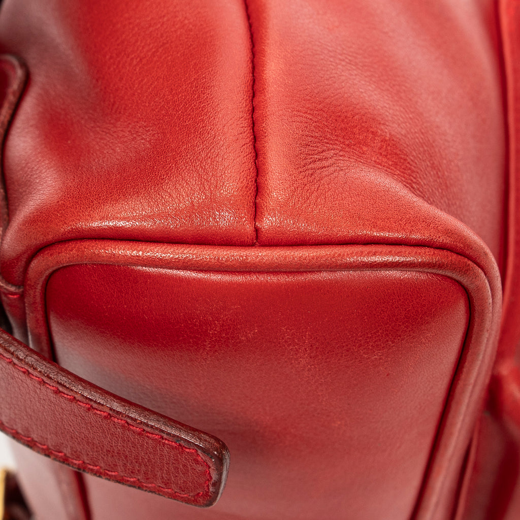 Backpack Mini Bamboo Backpack Red Calfskin Leather