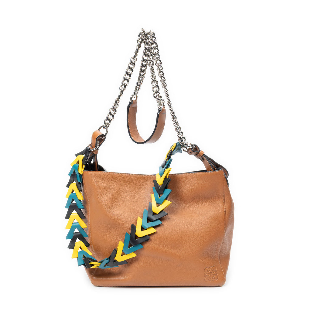 Shoulder Bag V Bucket Bag Brown Grained Calfskin Leather