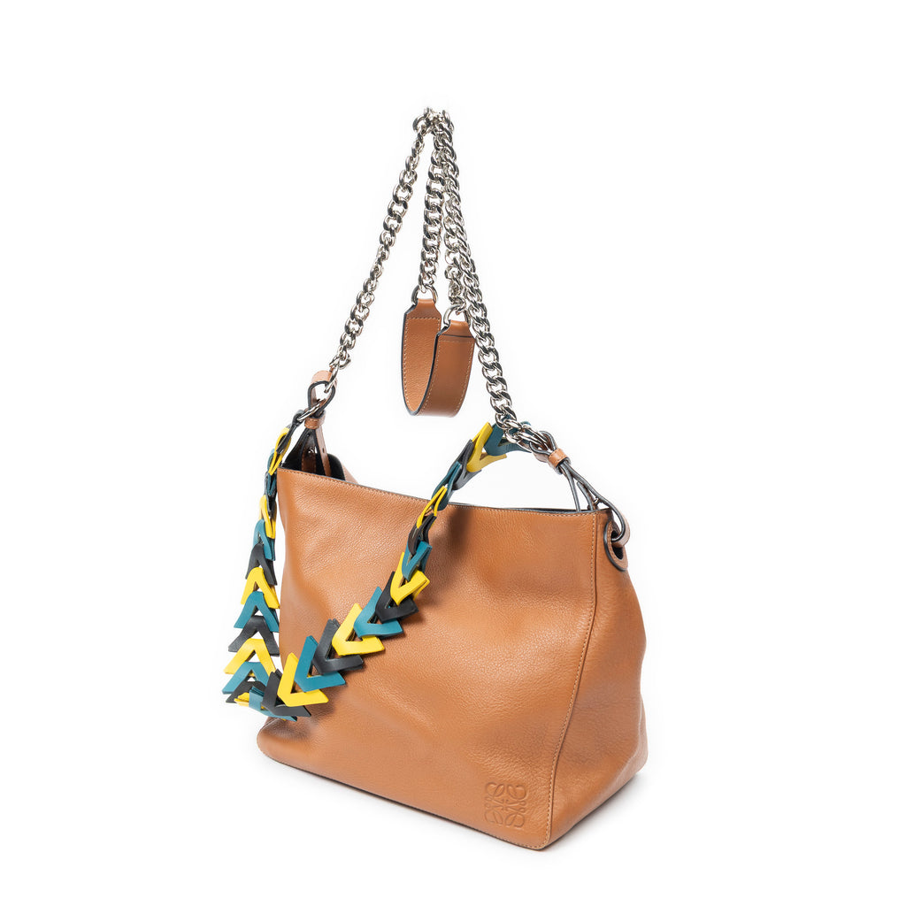 Shoulder Bag V Bucket Bag Brown Grained Calfskin Leather