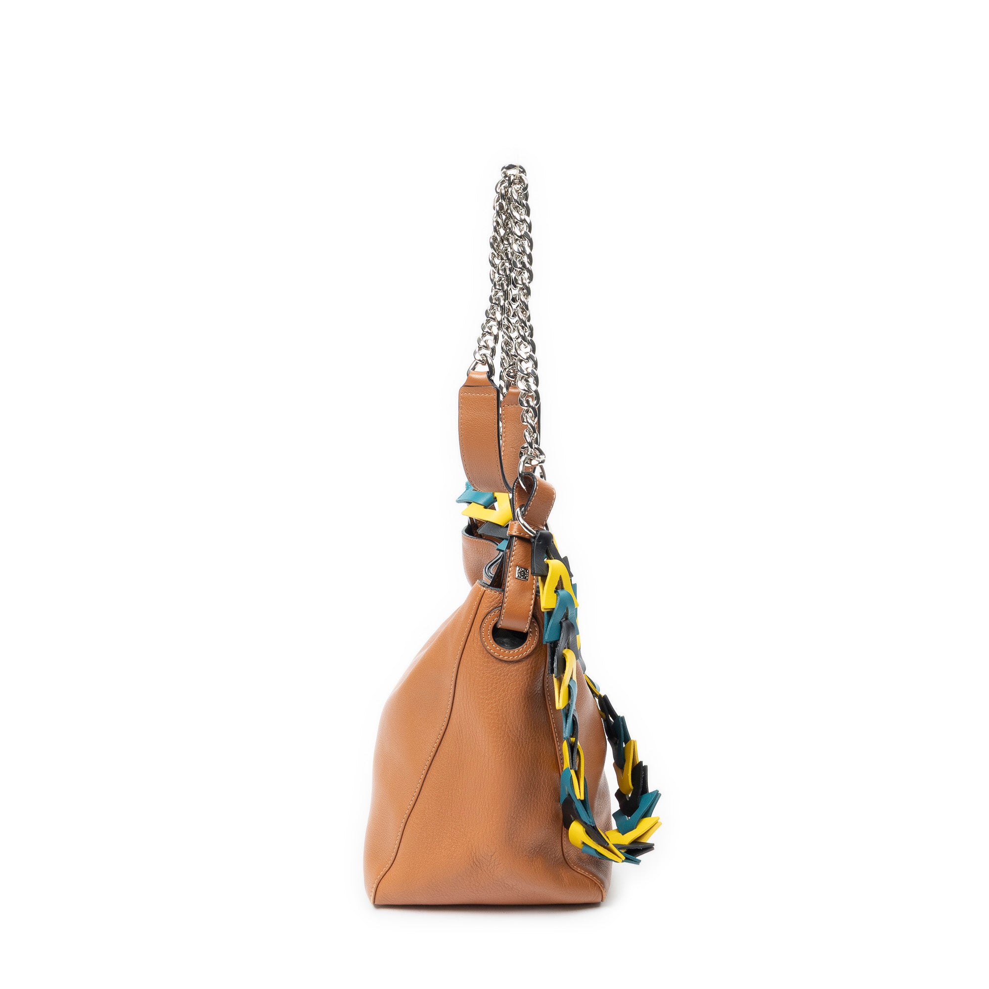 Shoulder Bag V Bucket Bag Brown Grained Calfskin Leather